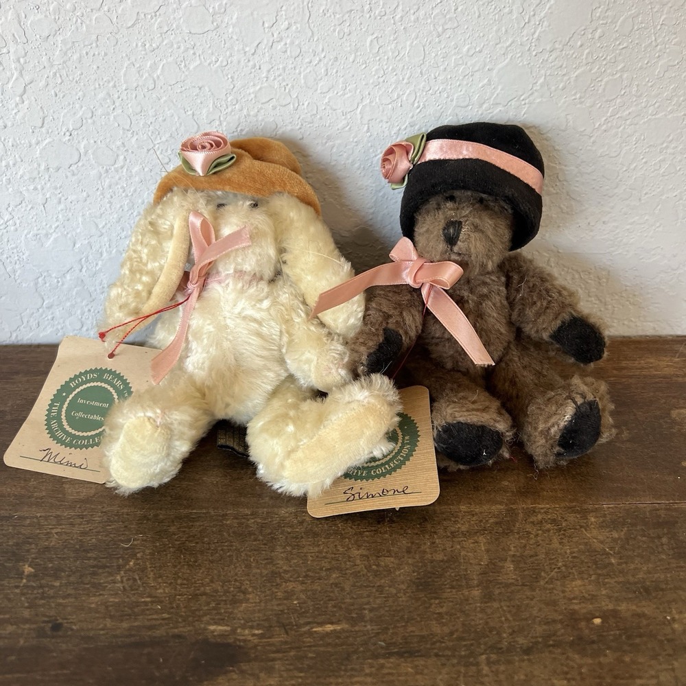 Boyds Bears Mimi DelaPain Bunny Rabbit & Simone Bear‎ w/tags Retired Miniature